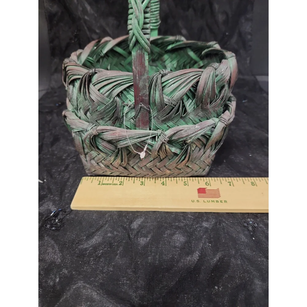 JAPANESE IKEBANA Basket, fancy woven green, 6x6x9.5 in.